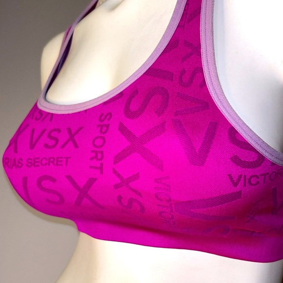 VSX Sexy Sport Victoria’s Secret‎ Pink | Lavender Trim Logo Racerback Cutout Bra - Picture 3 of 12